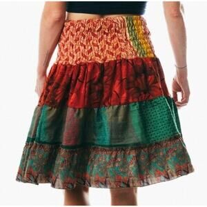 Women Bohemian Hippie Peasant Print Patchwork Mini Skirt handmade unique short
